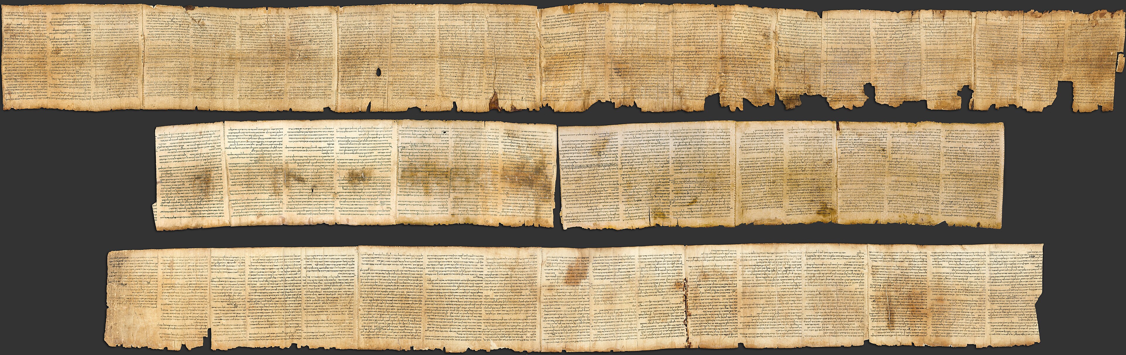 Great Isaiah Scroll, arranged in three rows