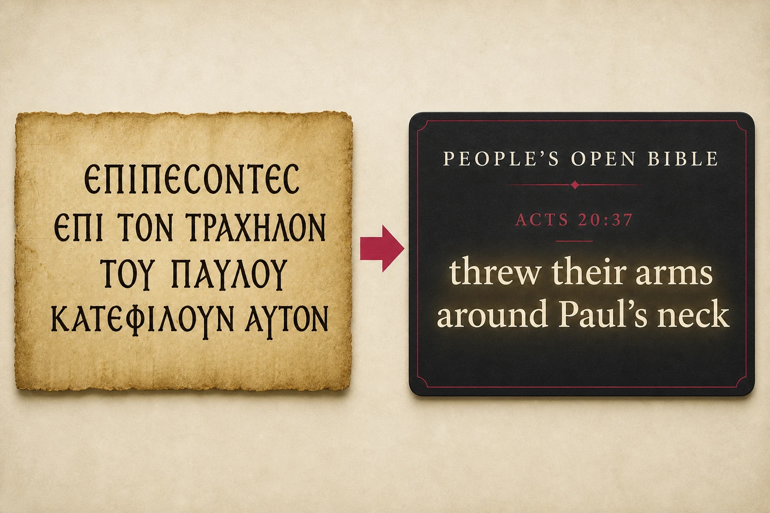 Greek source text becoming a clear People's Open Bible rendering of Acts 20:37